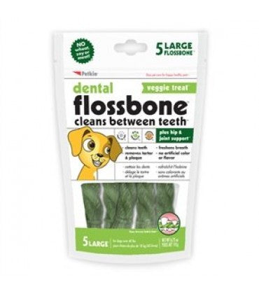 Petkin Dental Flossbone Veggie Dog Treat 5 Counts Large