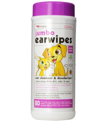 Petkin Jumbo Earwipes 80 wipes