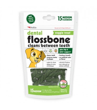 Petkin Dental Flossbone Veggie Dog Treat 25 Counts Small