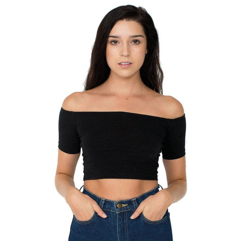 Cotton Spandex off-shoulder crop top (RSA8389)