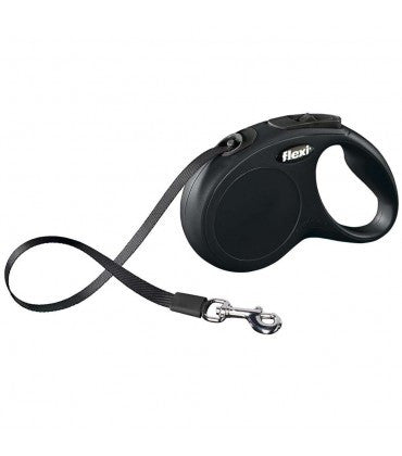 Flexi New Classic Tape M-L 5 m Black, Retractable Dog Leash