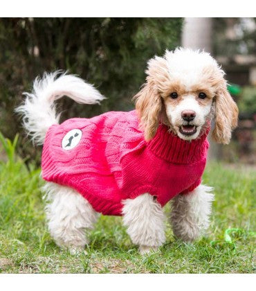 HUFT Woolies: Pink Cable Design Dog Sweater-XS