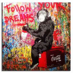 AAA 1 Pcs Banksy Art Monkey Writing Follow Your Dreams Painting On Canvas Graffiti Street Artwork for Living Room Decorative