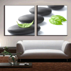 AAA 2 Pcs/Set Canvas Wall Art Picture with Frame Leaves And Cobblestones Canvas Print Still Life Canvas Art Cheap Home Decoration