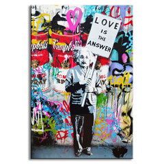 AAA 1 Pcs Banksy Art "Love Is The Answer" Canvas Prints Painting Modern Einstein  Holding a Sign Graffiti Street Artwork Home Decor