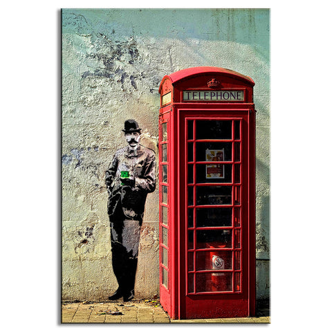 AAA 1 Pcs Banksy Art Gentleman With Red Telephone Booth Wall Art Modern Figures Prints on Canvas Painting  for Living Room Decor