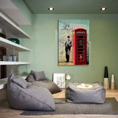 AAA 1 Pcs Banksy Art Gentleman With Red Telephone Booth Wall Art Modern Figures Prints on Canvas Painting  for Living Room Decor