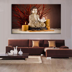 AAA 1 Pcs Modern Buddha Painting Large Size Holy Still Life Buddha with Candles light up Wall Art Home Decor Painting