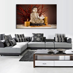 AAA 1 Pcs Modern Buddha Painting Large Size Holy Still Life Buddha with Candles light up Wall Art Home Decor Painting