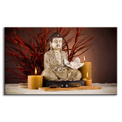 AAA 1 Pcs Modern Buddha Painting Large Size Holy Still Life Buddha with Candles light up Wall Art Home Decor Painting