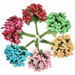 AAA 12Pcs Bouquet  Foam Floral Artificial Fake Flower Cherry Leaf Bouquet Wedding Bridal Party Decor DIY Accessories