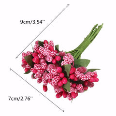 AAA 12Pcs Bouquet  Foam Floral Artificial Fake Flower Cherry Leaf Bouquet Wedding Bridal Party Decor DIY Accessories