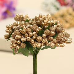 AAA 12Pcs Bouquet  Foam Floral Artificial Fake Flower Cherry Leaf Bouquet Wedding Bridal Party Decor DIY Accessories