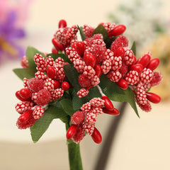 AAA 12Pcs Bouquet  Foam Floral Artificial Fake Flower Cherry Leaf Bouquet Wedding Bridal Party Decor DIY Accessories