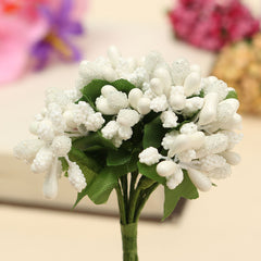 AAA 12Pcs Bouquet  Foam Floral Artificial Fake Flower Cherry Leaf Bouquet Wedding Bridal Party Decor DIY Accessories