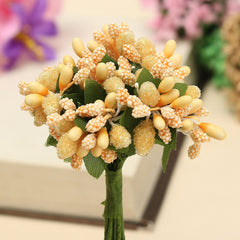 AAA 12Pcs Bouquet  Foam Floral Artificial Fake Flower Cherry Leaf Bouquet Wedding Bridal Party Decor DIY Accessories