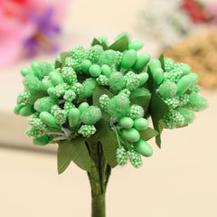 AAA 12Pcs Bouquet  Foam Floral Artificial Fake Flower Cherry Leaf Bouquet Wedding Bridal Party Decor DIY Accessories