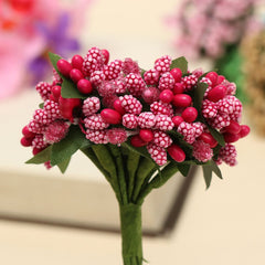 AAA 12Pcs Bouquet  Foam Floral Artificial Fake Flower Cherry Leaf Bouquet Wedding Bridal Party Decor DIY Accessories