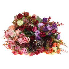 AAA 1 Bunch 21 Heads Artificial Silk Flowers Leaf Rose Wedding Floral Design Decorative Crafts Party Events Favors Accessories