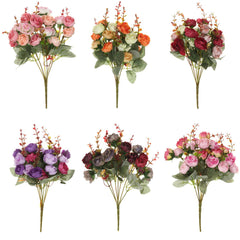 AAA 1 Bunch 21 Heads Artificial Silk Flowers Leaf Rose Wedding Floral Design Decorative Crafts Party Events Favors Accessories