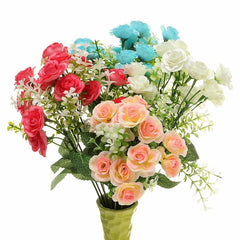 AAA 15 Head Silk Bunch Flowers Artificial Rose Flower Leaf Fake Hydrangea Wedding Party Bouquet Bridal Home Decor Floral