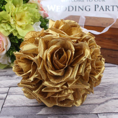 AAA 10pcs 5.5inch Gold Silk Flower Ball Rose Kiss Ball for Wedding Decoration Flower Ball Centerpieces Festive Party Supplies