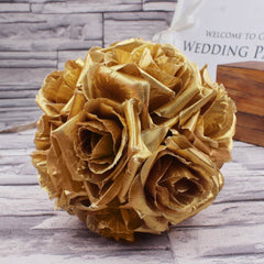 AAA 10pcs 5.5inch Gold Silk Flower Ball Rose Kiss Ball for Wedding Decoration Flower Ball Centerpieces Festive Party Supplies