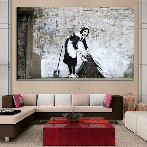 AAA 1 Pcs Banksy Art Maid Dark Version Wall Pictures for Bedroom Pictures Modern Figures Wall Canvas Painting