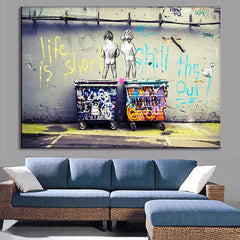 AAA 1 Pcs Modern Banksy Art Life Is Short Chill The Duck Out Wall Art Cheap Kids With Dustbin Painting Prints on Canvas Home Decor