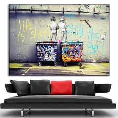 AAA 1 Pcs Modern Banksy Art Life Is Short Chill The Duck Out Wall Art Cheap Kids With Dustbin Painting Prints on Canvas Home Decor